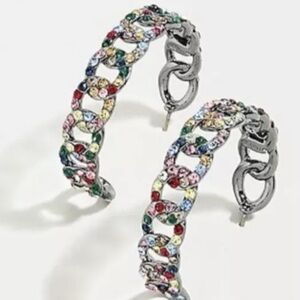 J. Crew Multi color PAVÉ CHAIN HOOP EARRINGS nwt
